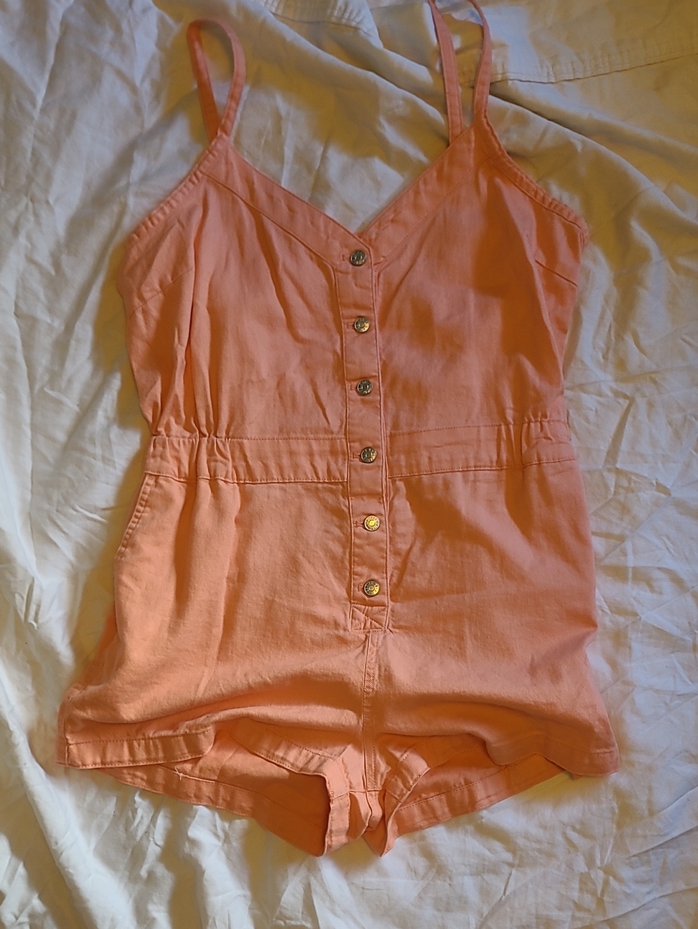 Celebrity Pink Peach-Tone Romper with Center Seam Detail